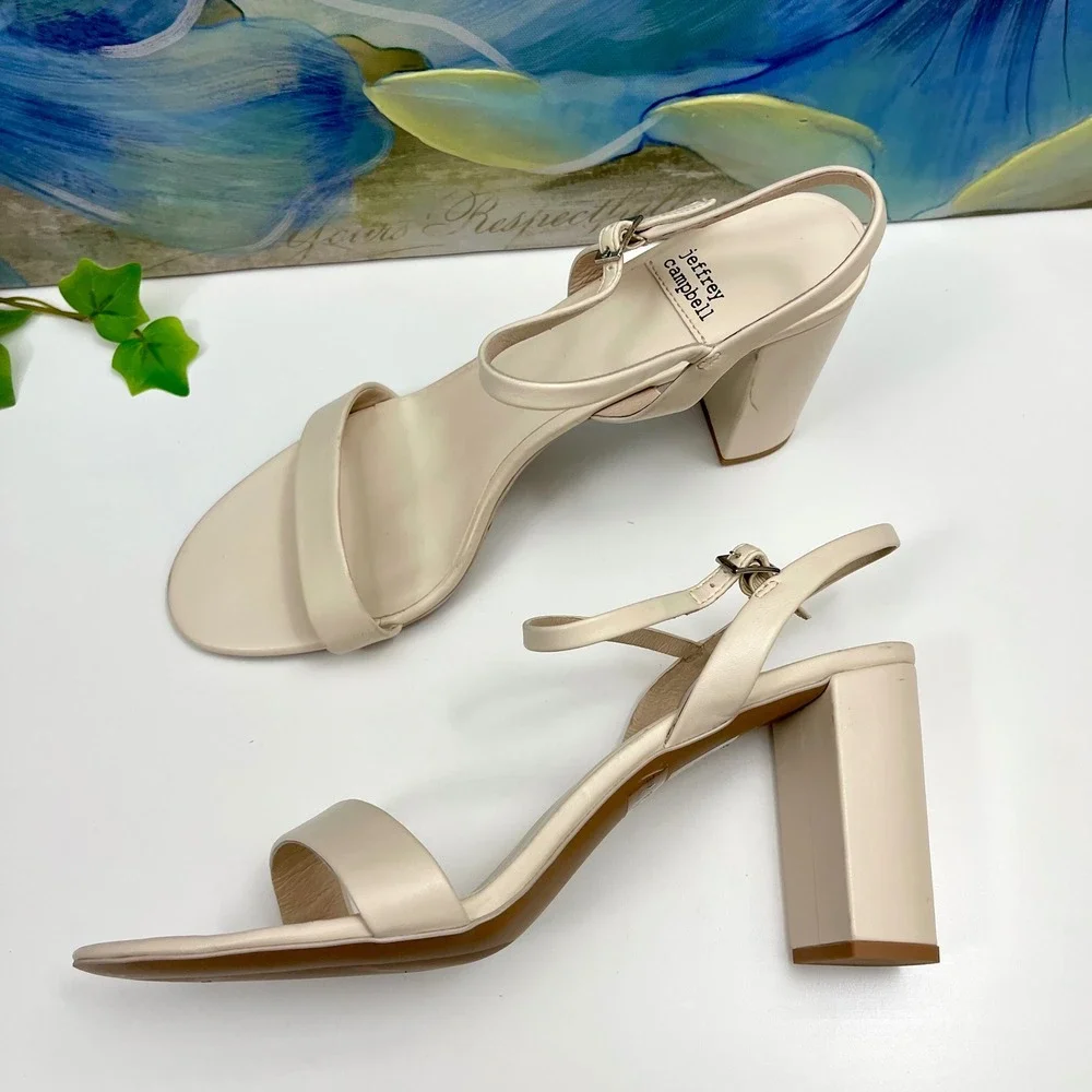 New JEFFREY CAMPBELL GO-THERE‎ BLOCK HEEL SANDAL in Ivory Size 9